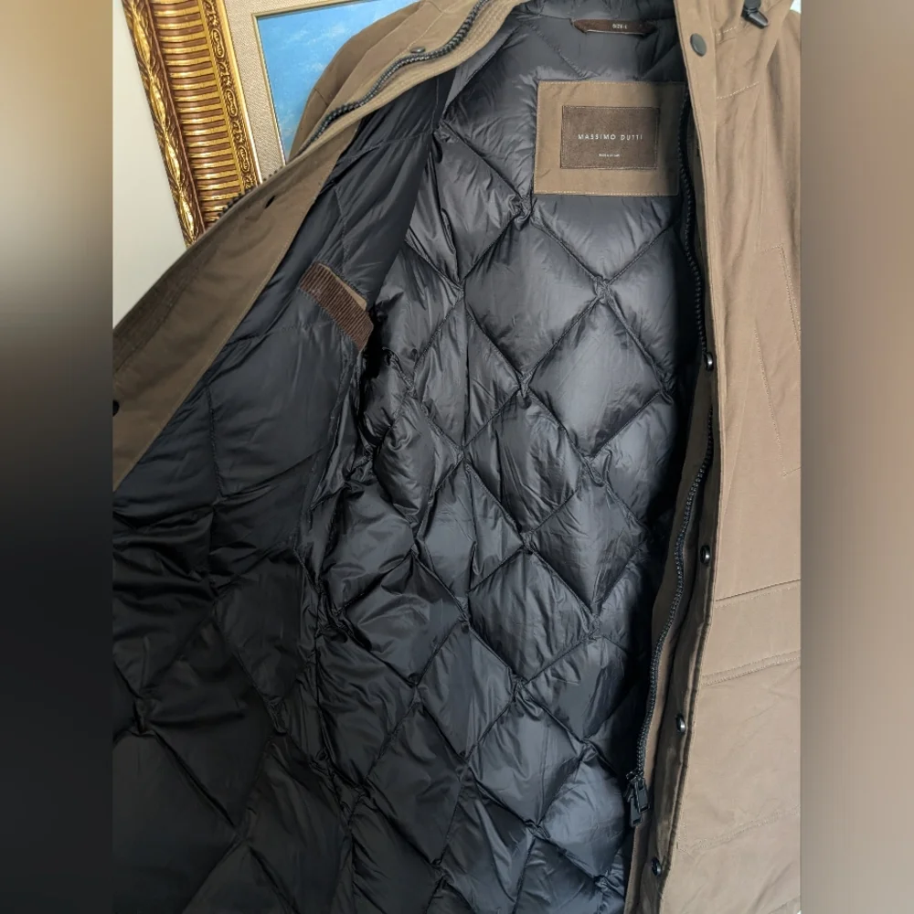 Massimo Dutti Khaki Hooded Interior Quilted Down Coat Large